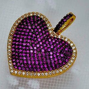 STUNNING Haute Pavé Ruby Zircon Diamond Heart Pendant-Bonded 18k Gold Finish